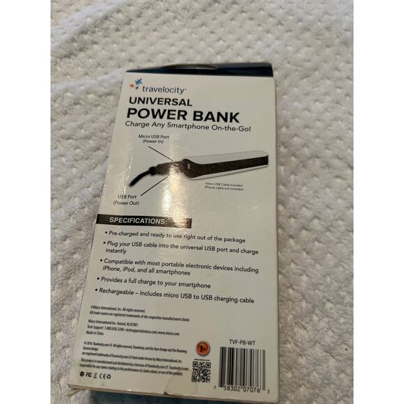 New In Package Travelocity Universal Power Bank Rapid Charge White Micro USB - Picture 2 of 3